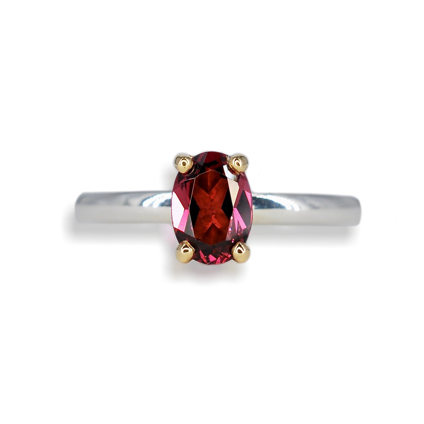 Modrwy Garnet Rhodolit Aur Melyn 9ct ac Arian