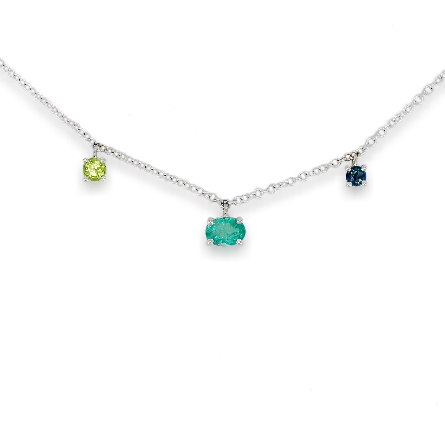 Silver Peridot, Emerald & Blue Topaz Pendant