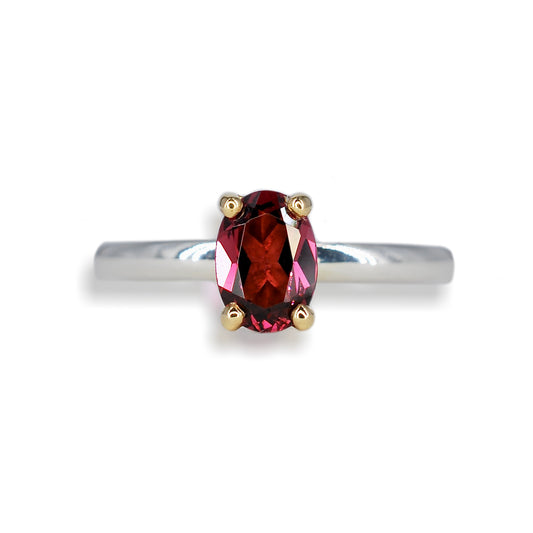 Modrwy Garnet Rhodolit Aur Melyn 9ct ac Arian