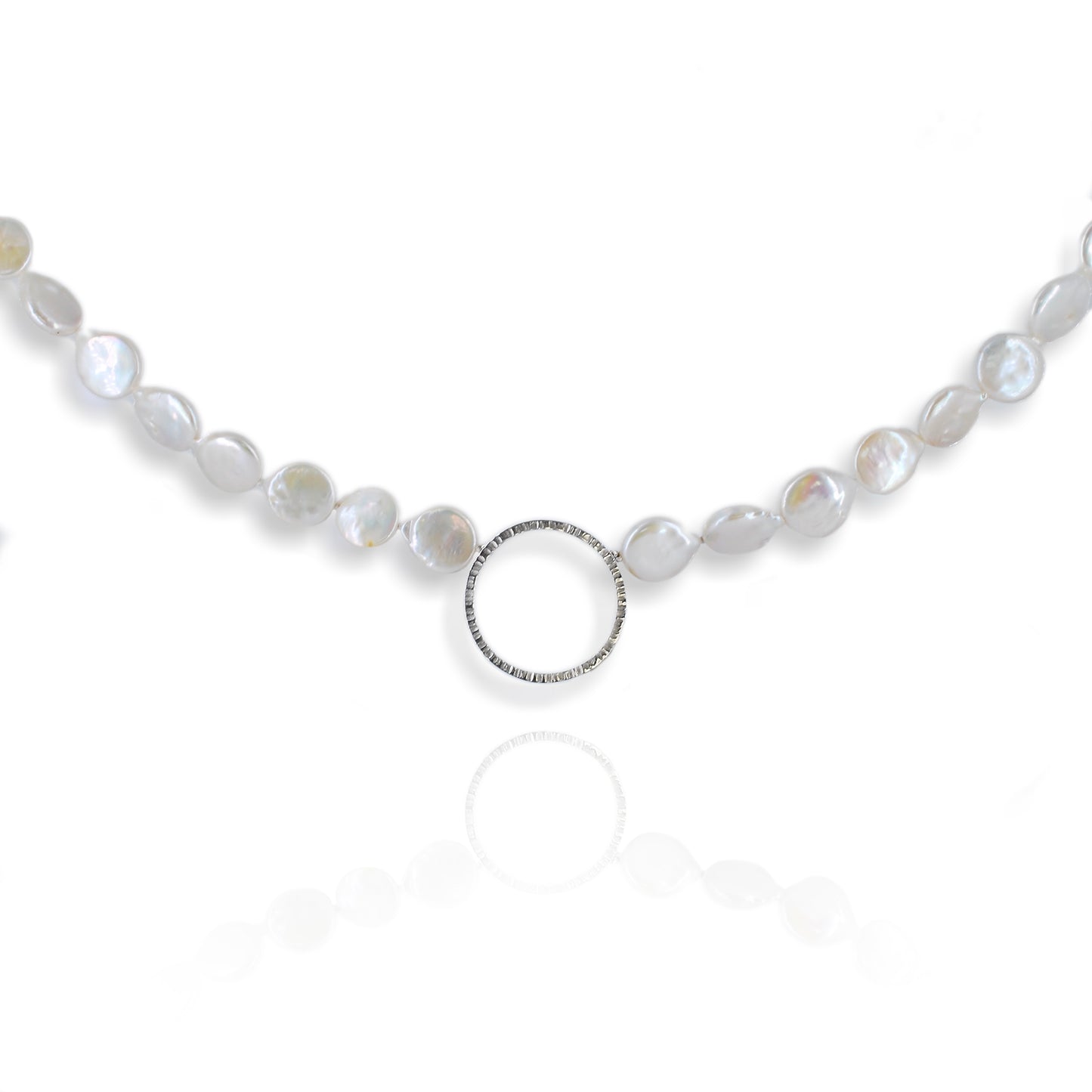 Cylch Large Silver Coin Freshwater Pearl Necklace