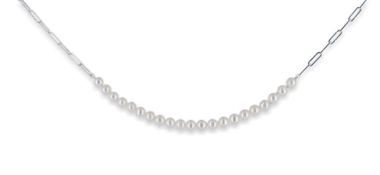 Pearl and Silver Chain Necklace