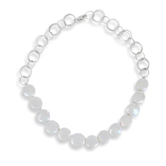 White Coin Pearls & Silver Circles
