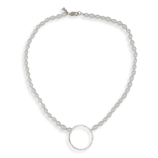 Large Silver Cylch Pendant with Pearl