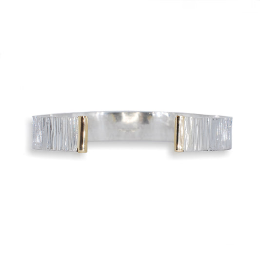 Silver Hammered Cuff Bangle With 9ct Gold