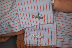 Silver Double Sided Sewin Fish Cufflinks