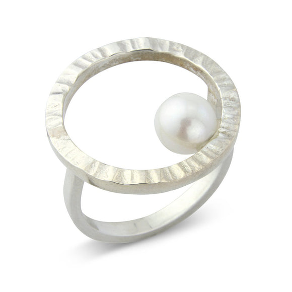 Cylch Silver Ring with Pearl