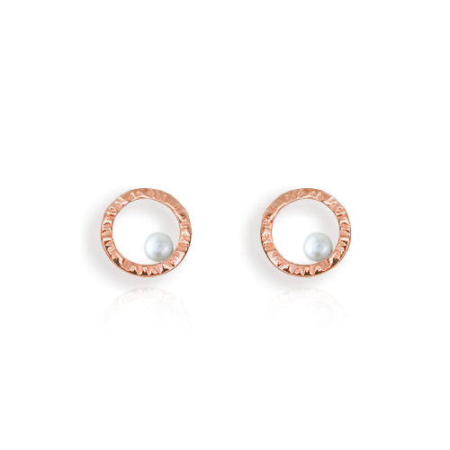 Cylch 9ct Rose Gold Stud Earrings with Pearl